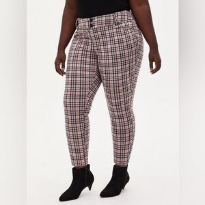 Torrid Pink and Black Plaid Ankle Skinny Studio Double Knit Pants, Size 14